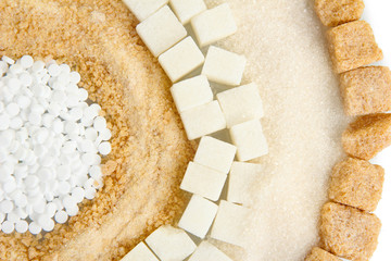 Sweetener with white and brown sugar close-up