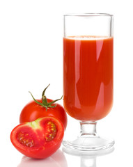 Tomato juice in glass isolated on white