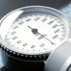 A close-up image of a medical sphygmomanometer