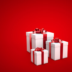 Geschenkboxen auf rotem Hintergrund