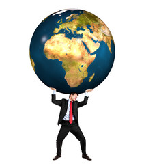 Businessman trying to sustain the weight of the world