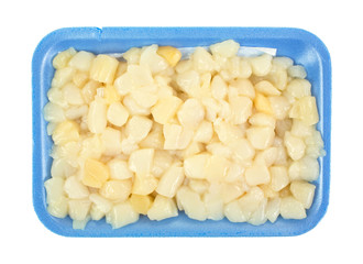 Small scallops on blue tray