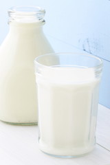 Milk Bottle and glass of milk.