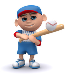 3d Baseball kid swings at the ball