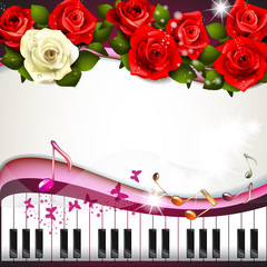 Piano keys with roses and butterflies