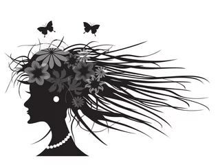 Tableaux sur verre Femme fleurs profil de coiffure femme