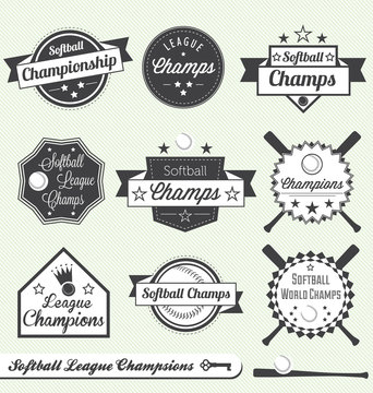 Vector Set: Softball League Champs Labels