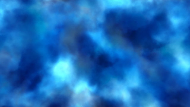 Mix of blue colors, cloud-like forms changing shape and moving.
