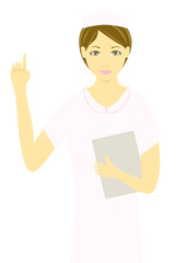 指を上げて説明する看護婦のイラスト