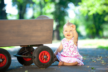 little child and old wagon trolley