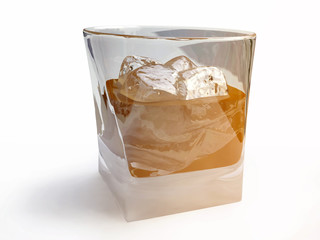 Glass of Whiskey With Ice Cubes