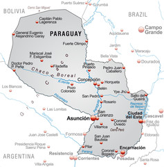 Landkarte von Paraguay mit Nachbarländern