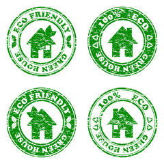 vector illustration of a set of green eco friendly house  stamps