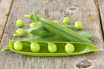 peas on the  wooden background