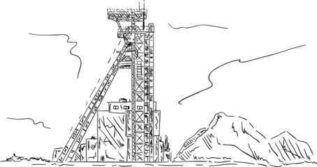 Coal mine headgear tower - obrazy, fototapety, plakaty