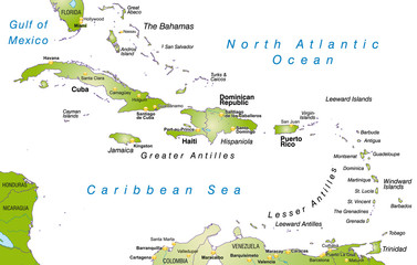 Obraz premium Landkarte der Karibik