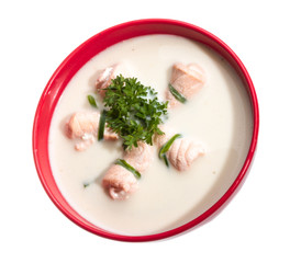 Vegetable soup with salmon