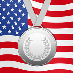 Silver medal with United States flag background