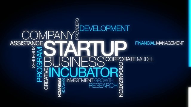 Startup company business incubator tag cloud video animation