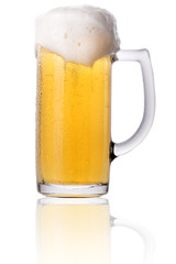 Frosty glass of light beer with foam isolated