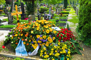 Ein frisches Grab auf einem Friedhof