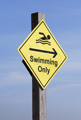 Swimming sign at Shoreham. Sussex. England