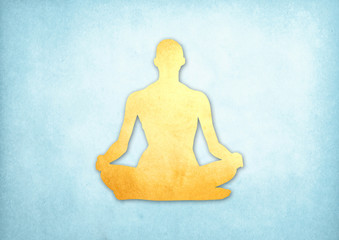 Abstract meditating people from grunge paper background