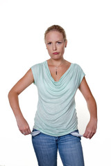 Obraz premium Frau mit leeren Hosentaschen