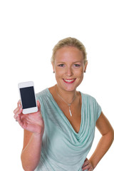 Fototapeta premium Frau mit ihrem Smartphone Handy