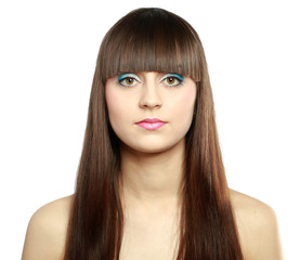 Fototapeta premium Close-up of young female isolated on white background