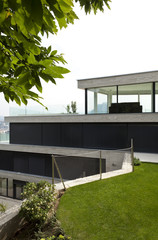 beautiful modern house, view from garden