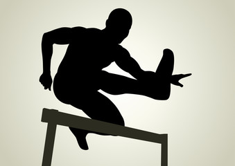 Silhouette illustration of a man figure jumping over obstacles