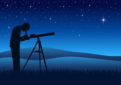 A person observing the night sky through a telescope