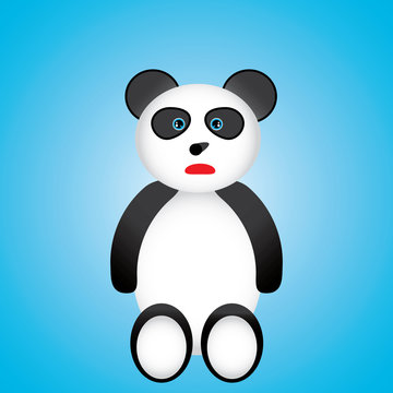 Black and white panda cartoon over blue background.