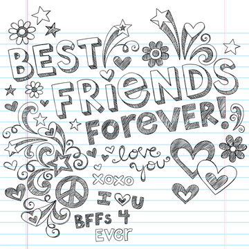 Best Friends Forever Sketchy Doodles Back to School Vector