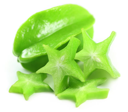 Carambola or star fruits over white background