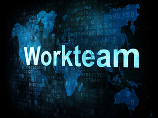 Job, work concept: pixelated words Workteam on digital screen