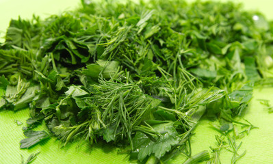 The cut fennel with parsley