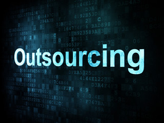 Obraz premium Job, work concept: pixelated words Outsourcing on digital screen