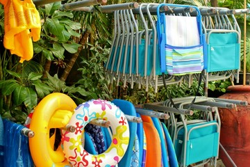 Beach chairs and pool toys