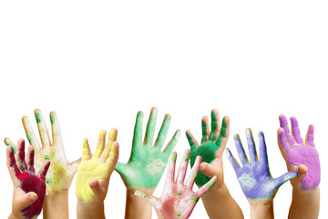 Tante mani di bambini colorate