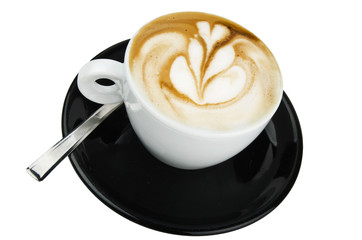 Professional barman design the cappuccino with tulip flower