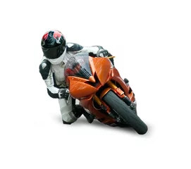 Acrylic prints Motorsport Motorcycle racer isolated on white background