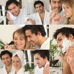 Fototapeta premium Montage of a couple in the bathroom
