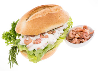 Roll with Shrimp Salad isolated on white