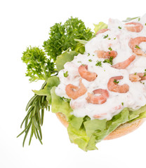 Roll with Shrimp Salad isolated on white