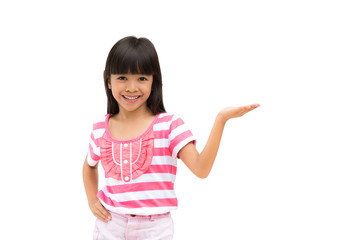 Smiling little girl showing empty hand