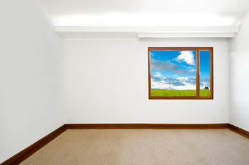 Empty big new room with a beautiful landscape view