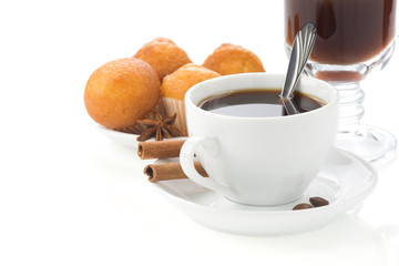 cup of coffee with beans isolated on white