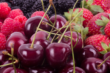 Berry Mix background - raspberries, mulberry, strawberry, cherry